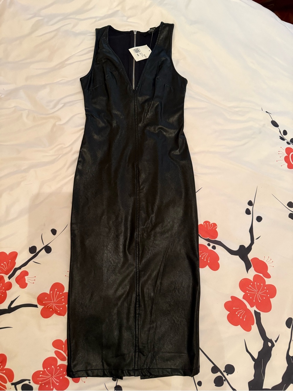 NWT - Sleeveless Black Faux-Leather Midi Dress